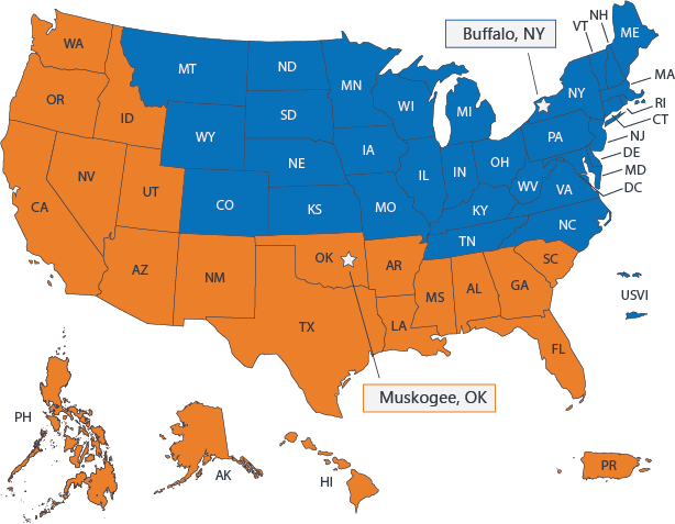 USA Map for Regional Processing Offices